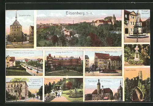 AK Eisenberg S.-A., Totalansicht mit Kirche und Kriegerdenkmal