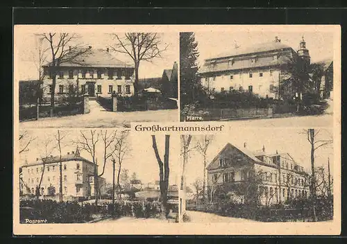 AK Grosshartmannsdorf, Kirche, Postamt