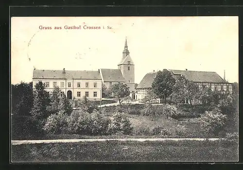 AK Crossen i. Sa., Gasthof mit Kirche