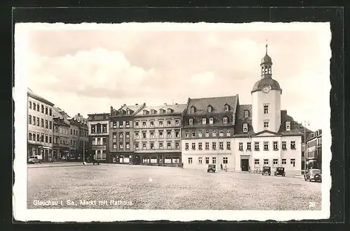 AK Glauchau i. Sa., Markt mit Rathaus