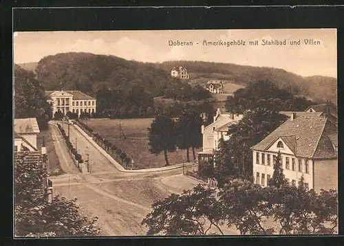 AK Doberan, Amerikagehölz mit Stahlbad und Villen