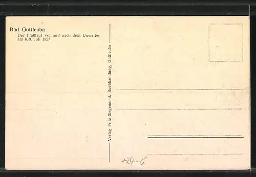 AK Bad Gottleuba, der Flusslauf vor und nach dem Unwetter am 8. /9. Juli 1927