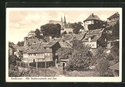 AK Nordhausen, alte Stadtmauerreste und Dom