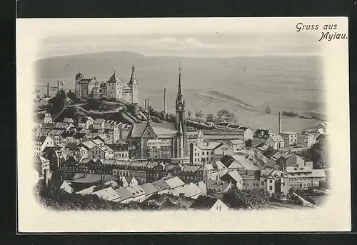 AK Mylau, Ortsansicht mit Kirche