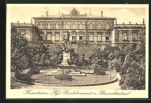 AK Kaiserslautern, Kgl. Bezirkskommando u. Bismarckdenkmal