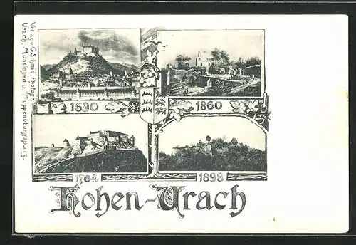 AK Hohen-Urach, Burgansichten 1690, 1860, 1764, 1898