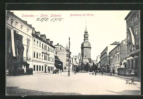 AK Schandau / Sächs. Schweiz, Marktplatz mit Kirche