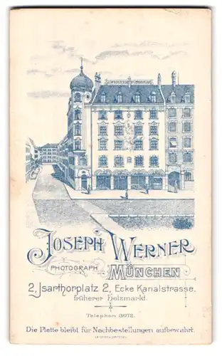 Fotografie Joseph Werner, München, Isartorplatz 2, Ansicht München, Photoatelier Werner, vorder. junger Mann in Jacke