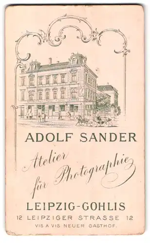 Fotografie Adolf Sander, Leipzig-Gohlis, Leipzigerstr. 12, Ansicht Leipzig-Gohlis, Photostudio Sander, vord. junge Frau