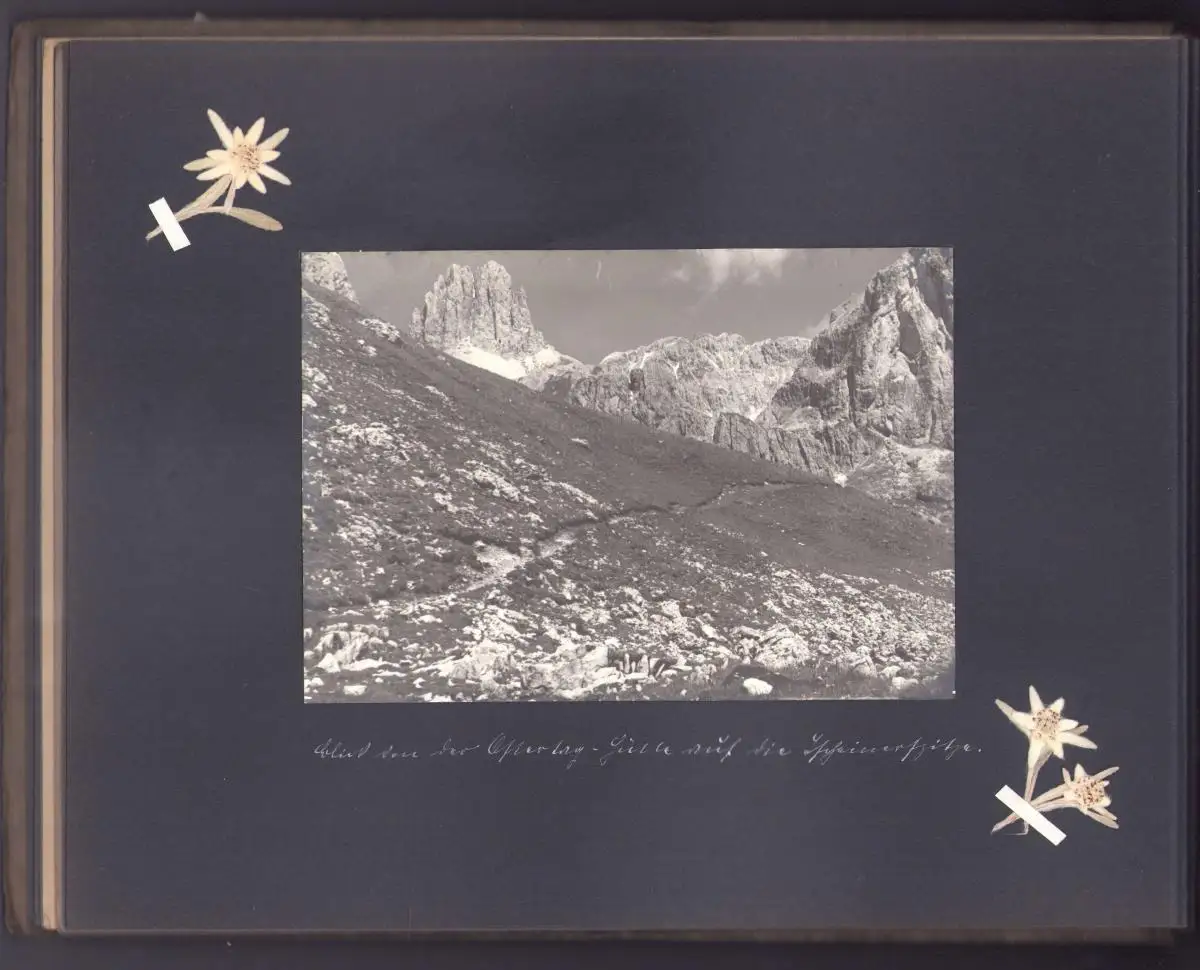 Fotoalbum 33 Fotografien 1927, Ansicht Südtirol, Reisealbum Myra Eddelbüttel zeigt Dolomiten, Rosengarten, Cigolade-Pass 3