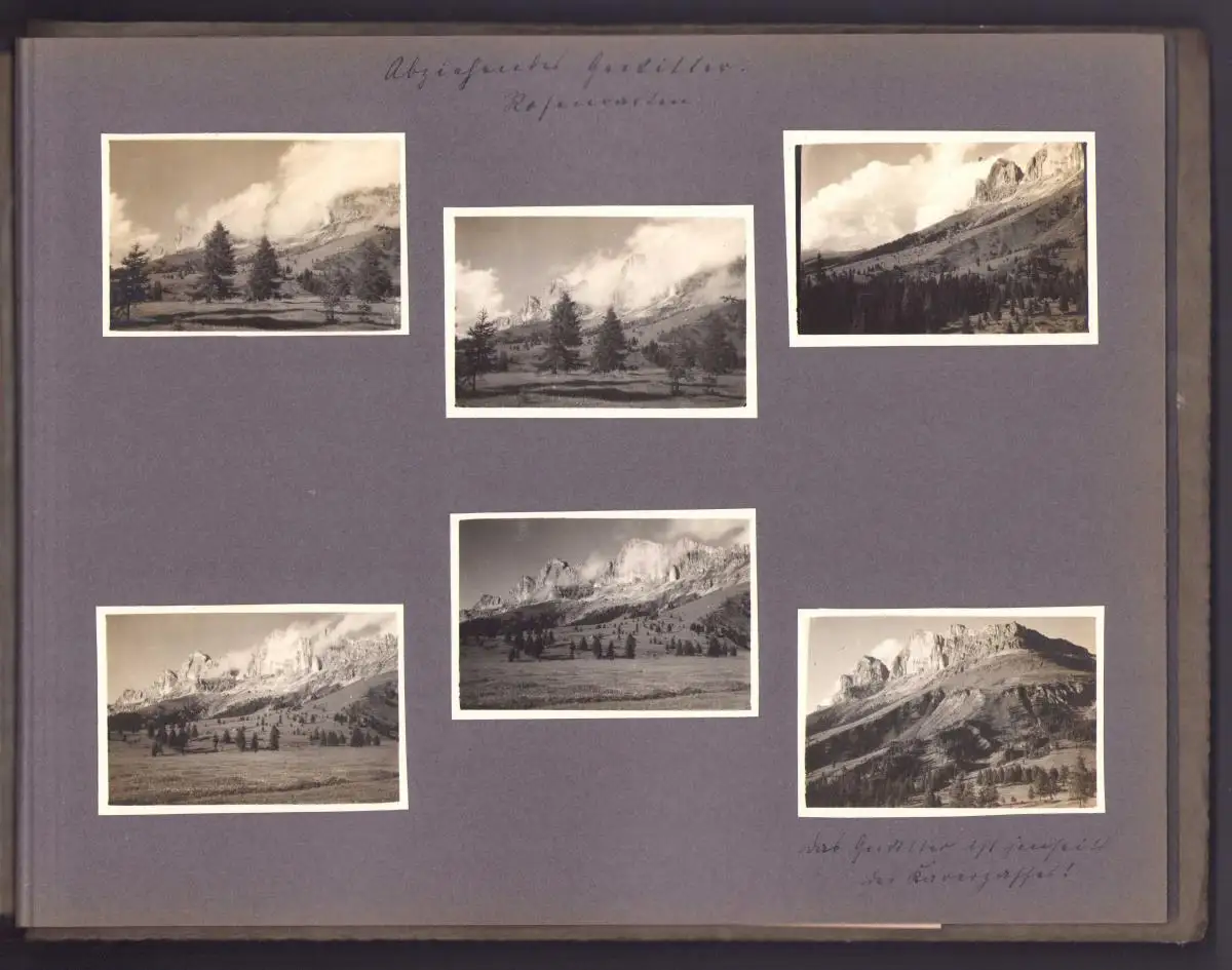 Fotoalbum 33 Fotografien 1927, Ansicht Südtirol, Reisealbum Myra Eddelbüttel zeigt Dolomiten, Rosengarten, Cigolade-Pass 4