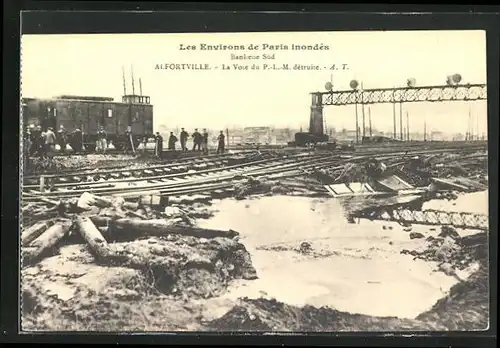 AK Alfortville, La Voie du P.-L.-M. détruite, Hochwasser