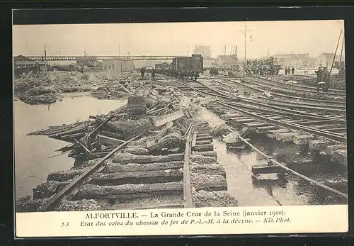 AK Alfortville, Inondation 1910, Etat des voies du chemin de fer, Hochwasser