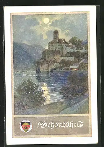 AK Deutscher Schulverein Nr. 160: Schloss Schönbühel bei Vollmond
