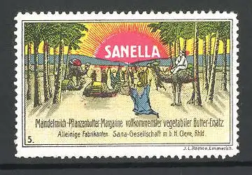 Reklamemarke Sanella Mandelmilch-Pflanzenbutter, Sana-Gesellschaft, Cleve, Afrikaner beim Gebet am Strand