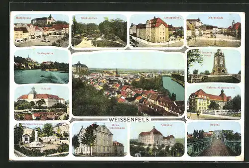 AK Weissenfels, Bismarckturm, Marktplatz, Amtsgericht