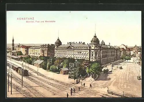 AK Konstanz, Bahnhof, Post und Marktstätte