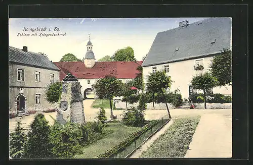 AK Königsbrück i. Sa., Schloss mit Kriegerdenkmal