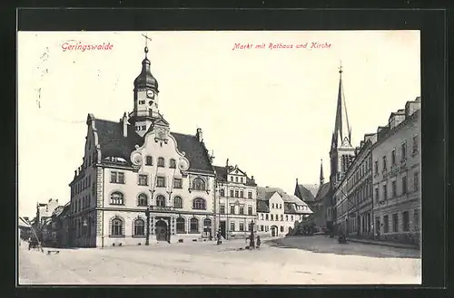 AK Geringswalde, Markt mit Rathaus und Kirche