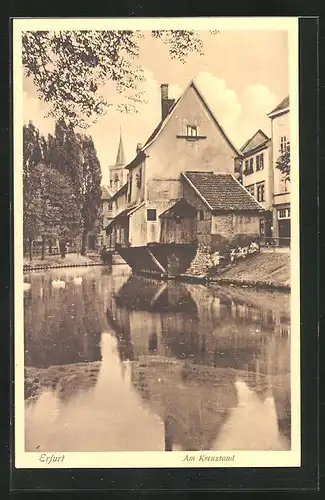 AK Erfurt, Partie am Kreuzsand mit Kirchturm