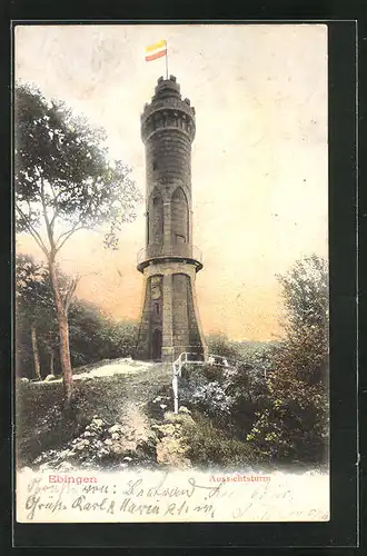 AK Ebingen, Aussichtsturm bei Dämmerung