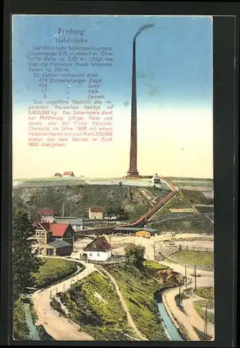 AK Freiberg-Halsbrücke, Ortsansicht mit Schornstein