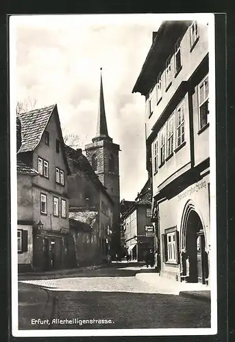 AK Erfurt, Allerheiligenstrasse mit Kirchturm