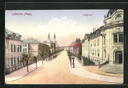 AK Landau /Pfalz, Strasse am Kaiserring mit Litfasssäule