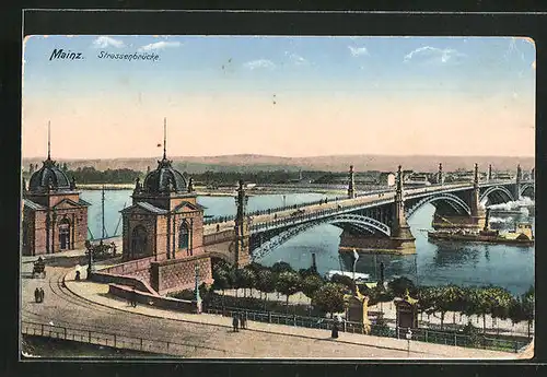 AK Mainz, Strassenbrücke und Dampfboot