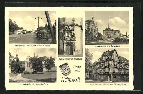 AK Helmstedt, Marktplatz mit Rathaus, Altes Fachwerkhaus am Lindenplatz, Klosterkirche St. Marienberg