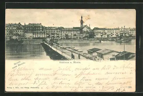 AK Koblenz a. Rhein, Teilansicht mit Hotel Traube und Brücke