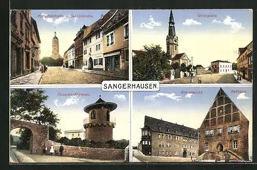 AK Sangerhausen, Husarenpförtchen, Amtsgericht und Rathaus, Ulrichplatz