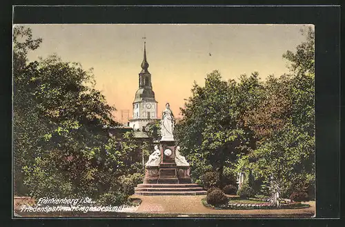 AK Frankenberg / Sachsen, Friedenspark mit Siegesdenkmal und Kirche