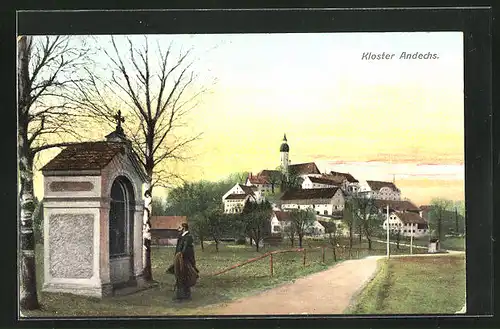 AK Kloster Andechs, Ortsansicht vom Friedhof aus