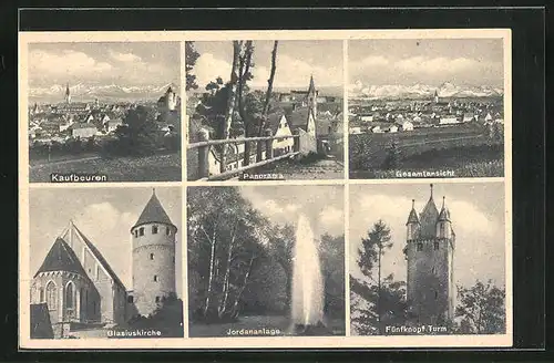 AK Kaufbeuren, Blasiuskirche, Fünfknopf Turm, Panorama