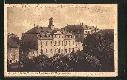 AK Ebersdorf-Reuss, Kirche mit Chorhäuser der Brüdergemeine