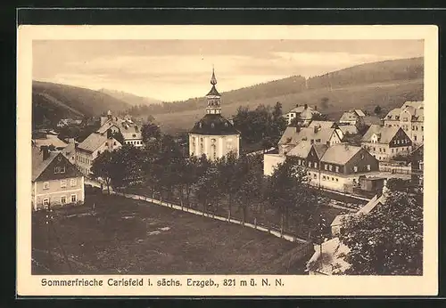 AK Carlsfeld / Sächs. Erzgebirge, Totalansicht von der Kirche