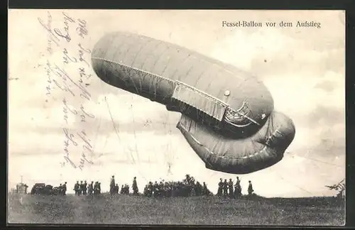 AK Fessel-Ballon vor dem Aufstieg