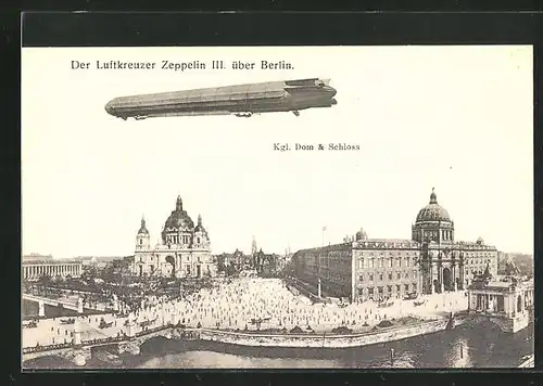 AK Berlin, Luftkreuzer Zeppelin III. über der Stadt