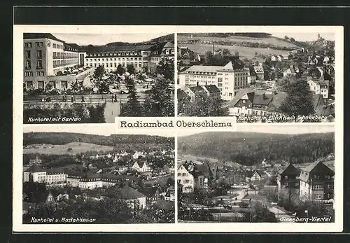 AK Oberschlema, Kurhotel mit Garten, Gleesberg-Viertel, Teilansichten