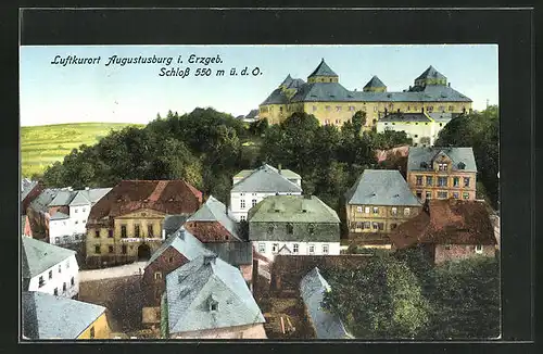 AK Augustusburg / Erzgeb., Teilansicht mit Schloss