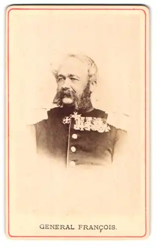 Fotografie Fotograf und Ort unbekannt, Portrait General Francois in Uniform mit Ordenspange und Epauletten, Backenbart