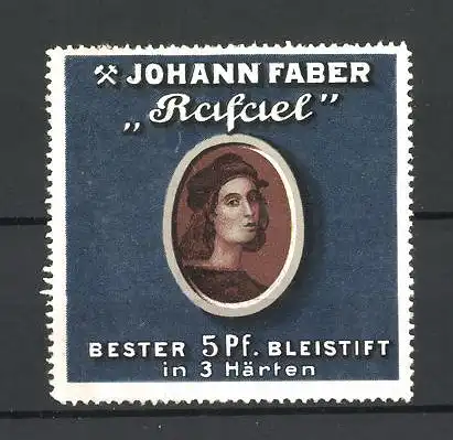 Reklamemarke Rafael bester Bleistift, Johann Faber, Portrait von Rafael