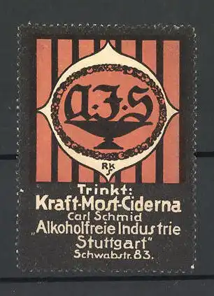 Künstler-Reklamemarke Kraft-Most-Ciderna der Alkoholfreie Industrie von Carl Schmid, Schwabstr. 83, Stuttgart