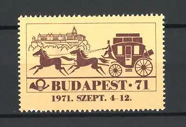 Reklamemarke Budapest, Postausstellung 1971, Postkutsche und Posthorn