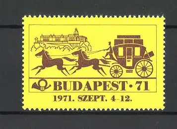 Reklamemarke Budapest, Postausstellung 1971, Postkutsche und Posthorn