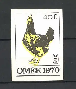 Reklamemarke Omék, Ausstellung 1970, Ansicht eines Hahns