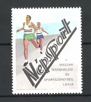 Reklamemarke Nepsport, a Magyar Testnevelési és Sportszovetség Lapja, Läufer passieren die Ziellinie