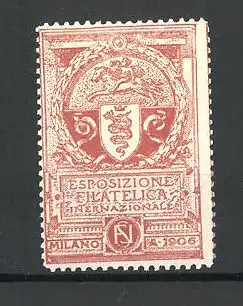 Reklamemarke Milano, Esposizione Filatelica Internazionale 1906, Engel reitet Pferd, Wappen