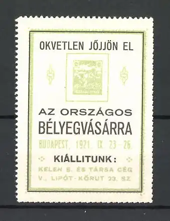 Reklamemarke Budapest, Okvetlen Jojjön el az Országos Bélyegvásárra 1921